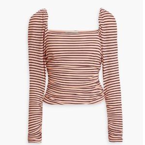 MAJE Stripped Puff Shoulder Top (Take Ruched Striped Ribbed Jersey Top)